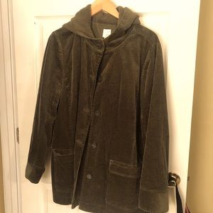 J. Jill Tumbled Corduroy Hooded Coat Loden Green sz XL